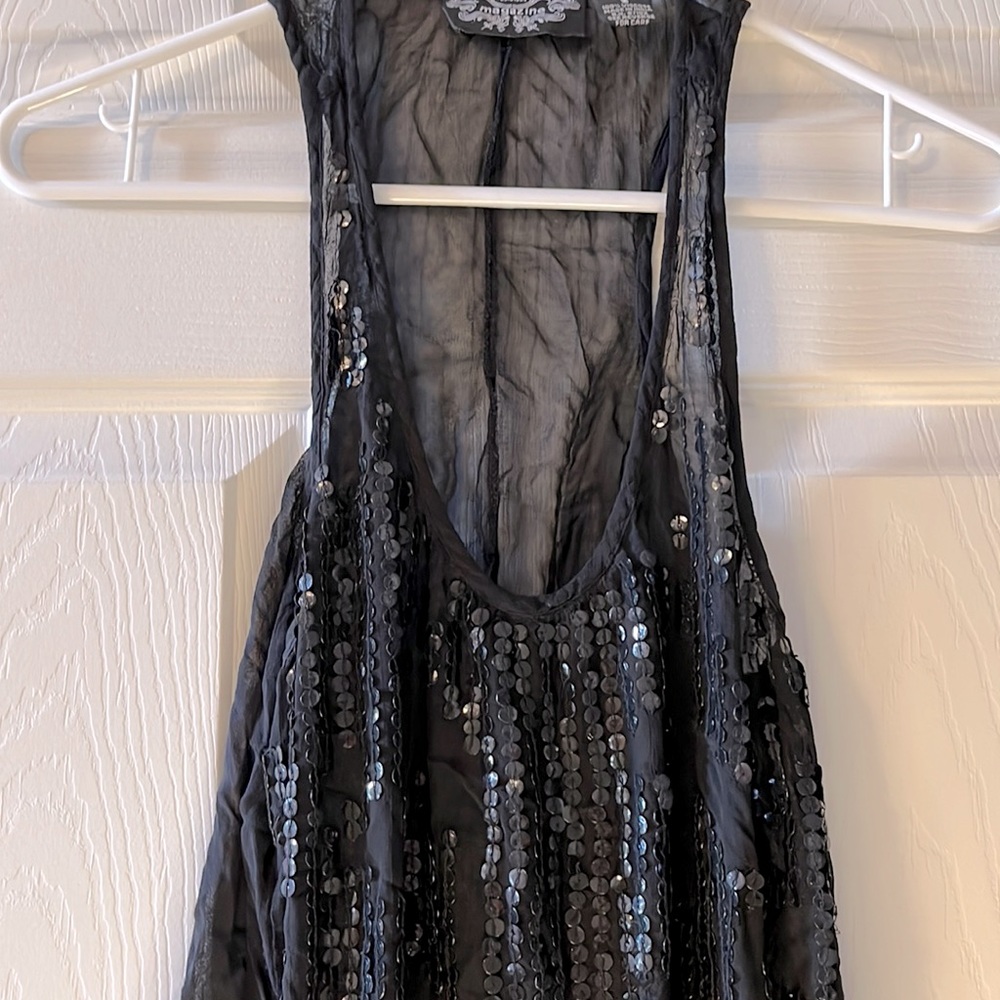 Magazine black sheer tank w/sequins